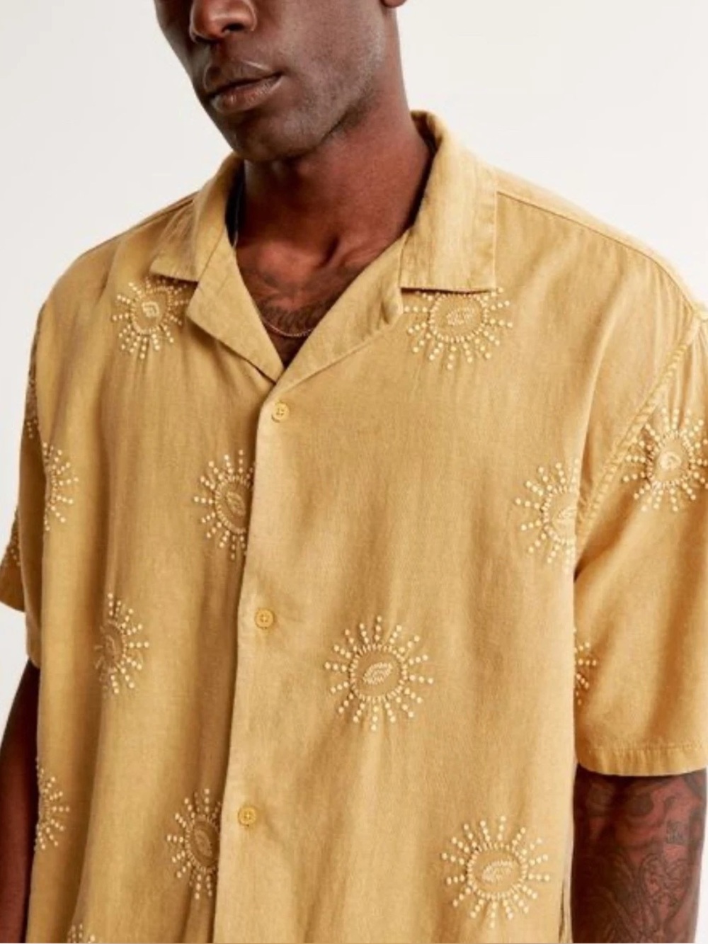 The A&F Summer Linen-Blend Embroidered Sun Shirt